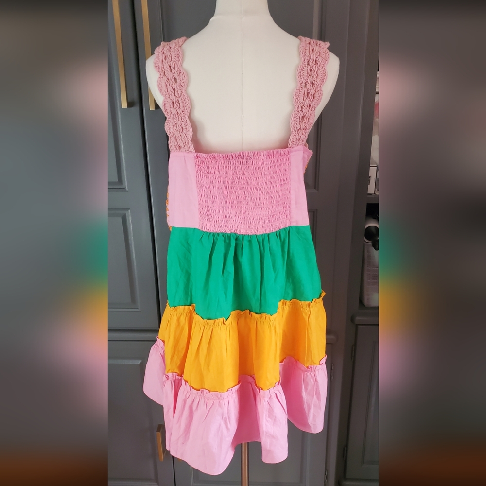 ASOS Crochet Tiered Smocked Back Mini Sun Dress Large/8 - Picture 4 of 8
